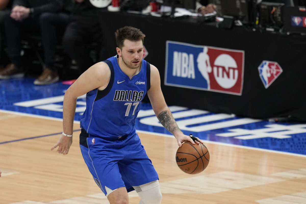 Luka Doncic in front of NBA on TNT logo