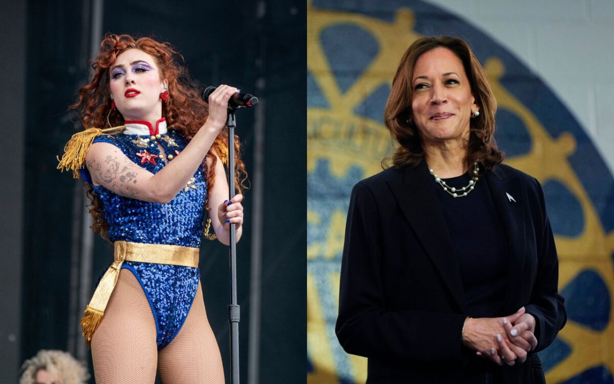 Chappell Roan and Kamala Harris (side by side photos)